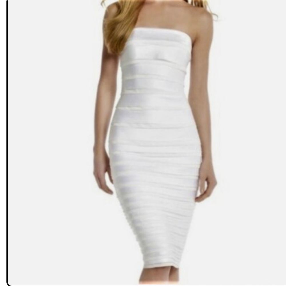 White House Black Market Strapless White Bandage Midi Dress